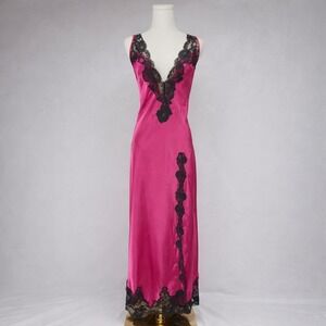 Vintage Victorias Secret Y2K Pink Satin Lace Maxi Slip Dress Whimsy Coquette M